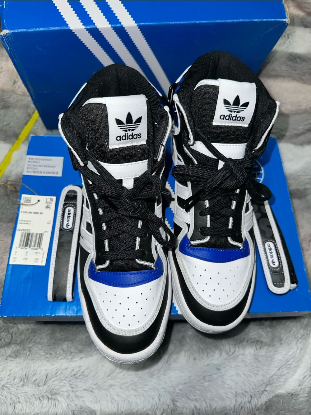 adidas Black White Blue Forum Mid Sneakers